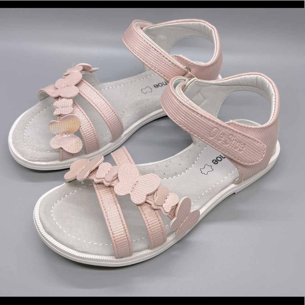 NWT Pink Girls Butterfly Leather Sandals US 11.5, 12, 13, 1, 2, 3